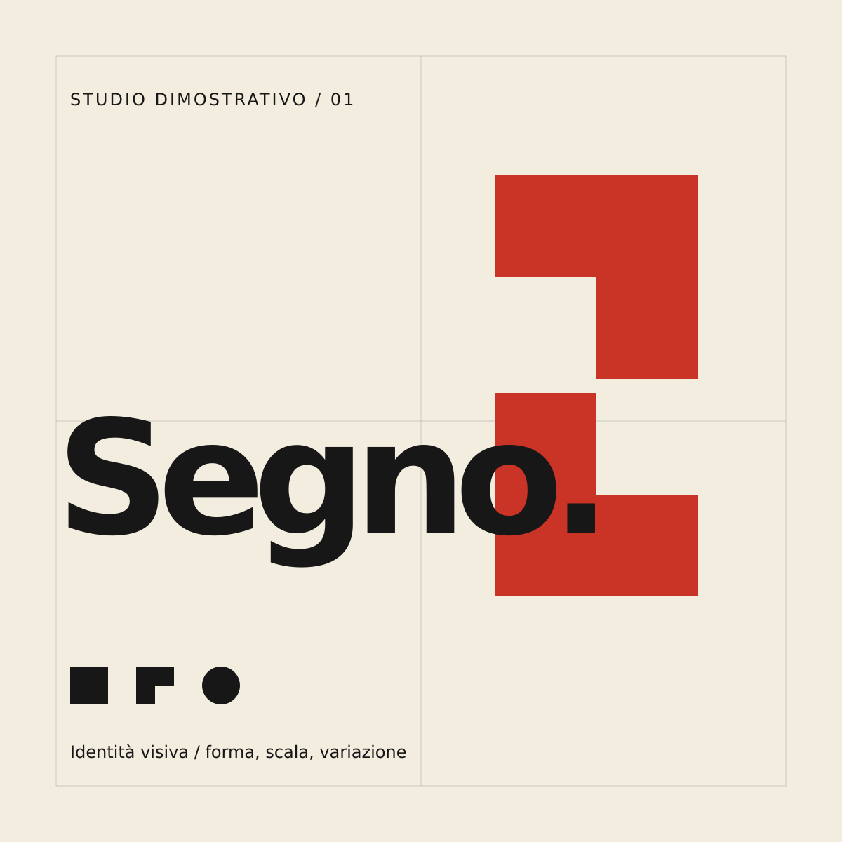 Studio Segno: modulo rosso e tipografia nera su fondo crema.